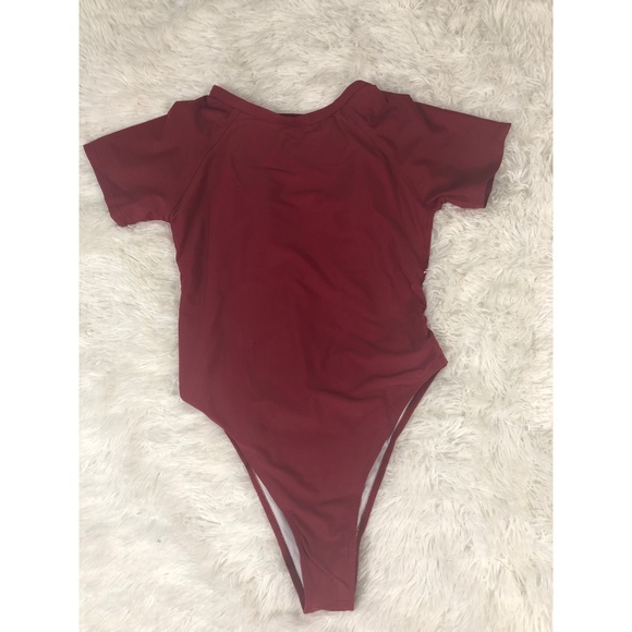 One Piece Swimsuit Size L Short Sleeve Open Back - Picture 3 of 4